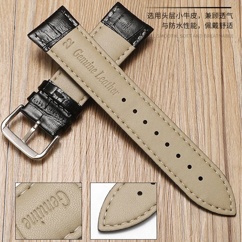 Watch Strap 12mm 14mm 16mm 18mm 19mm 20mm 21mm 22mm 24mm Bamboo Crocodile Pattern Design Men Business Watchband