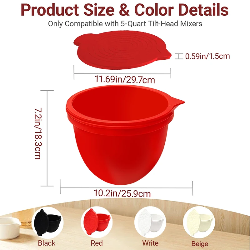 Pelapis Mangkuk Silikon 4.5–5 QT Dengan Tutup Kompatibel Dengan Mixer Kitchen Aid Tilt-Head 4.5/5 Quart
