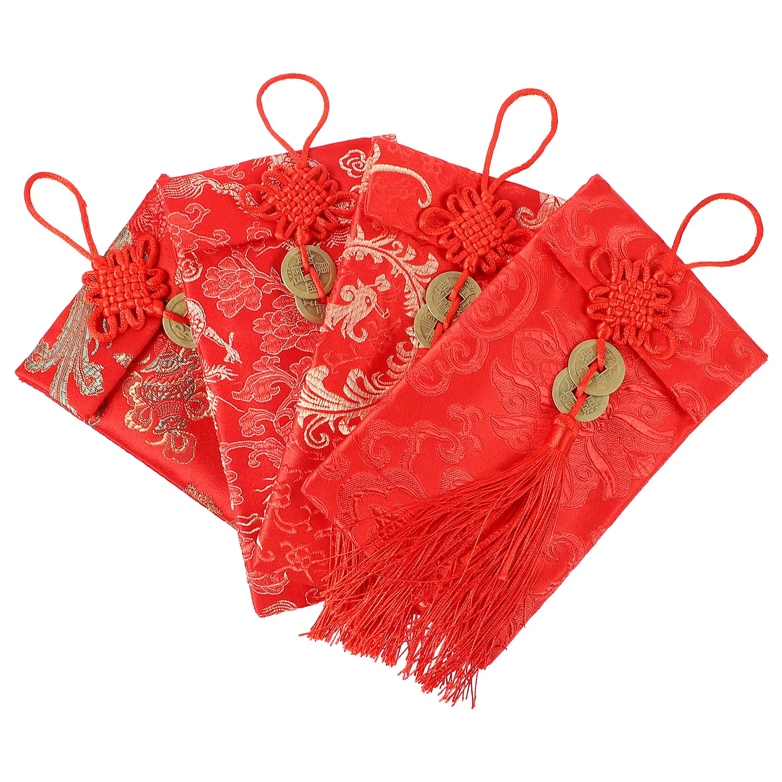 

4Pcs Red Envelopes Spring Festival Wedding New Year Fabric Gift Bags Chinese Style Money Pouch Party Red Packets Decoration
