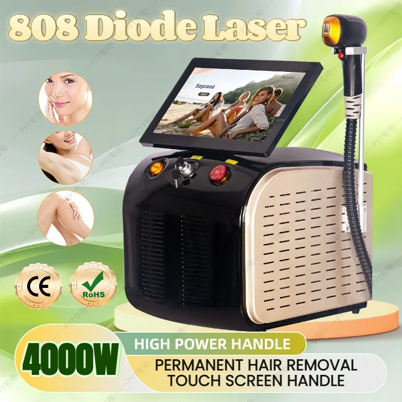 

Soprano 808NM Diode Laser Alexandrite Ice Platinum Cooling Head Permanent Painless Body Hair Removal Instrument Tender Skin Hot