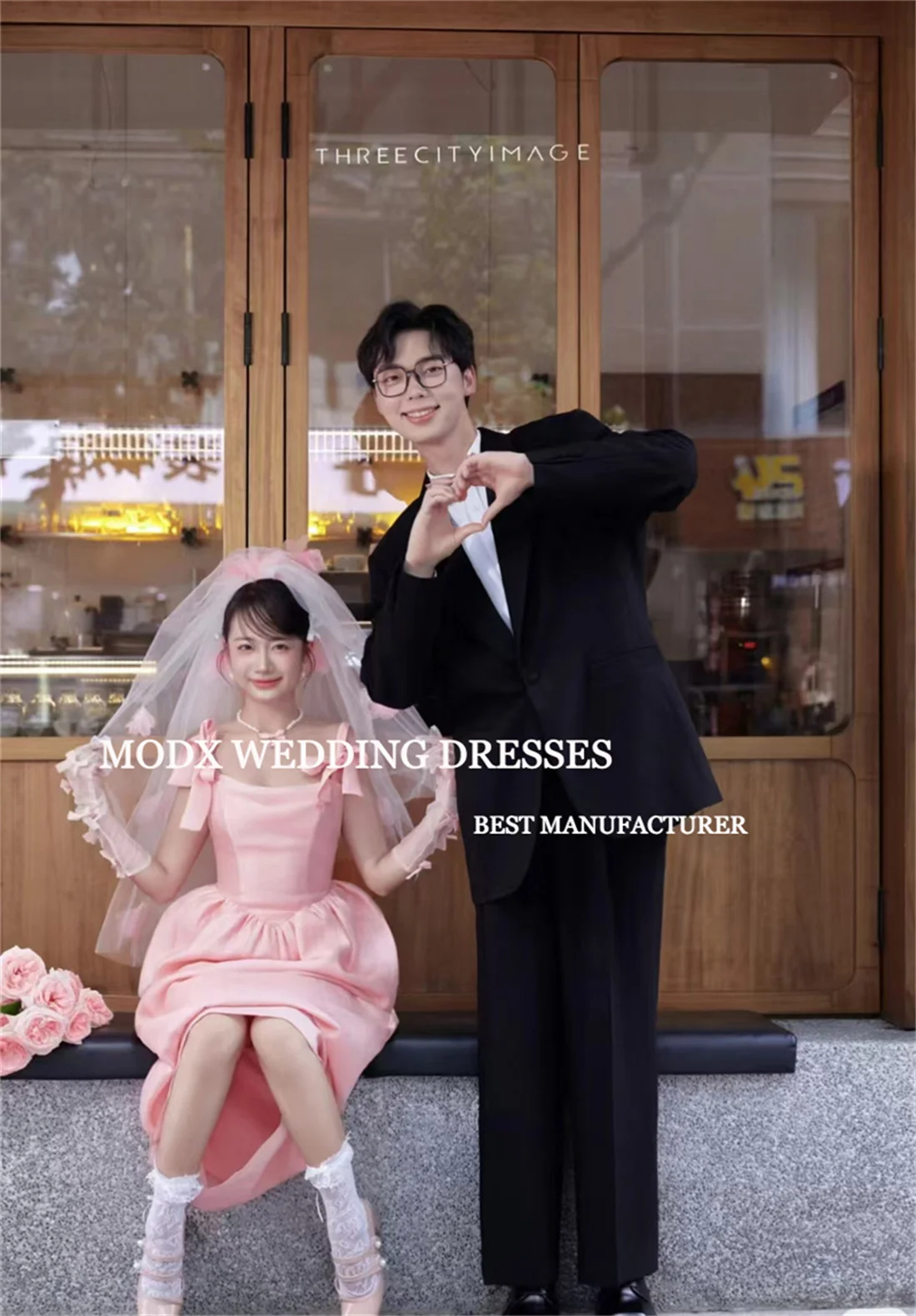 MODX Sweet Pink Evening Dresses Korea Wedding Photo shoot Strap Bowknot Soft Satin Ankle Length Evening Gowns Party Dresss