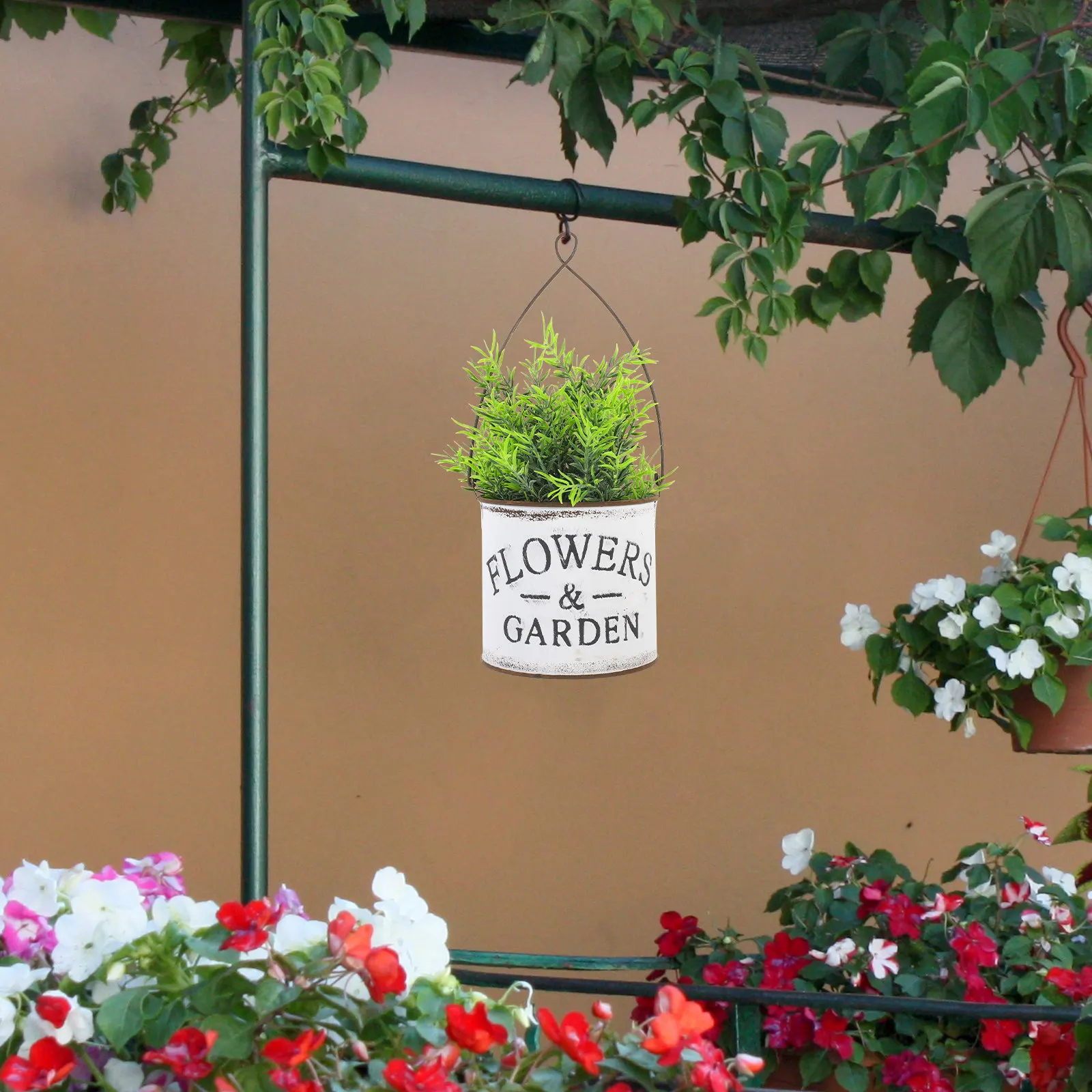 

2 шт. Декоративные подвесные кашпо из кованого железа и жести для балкона, сада, стены, сарая, для цветочных композиций, придающие яркость