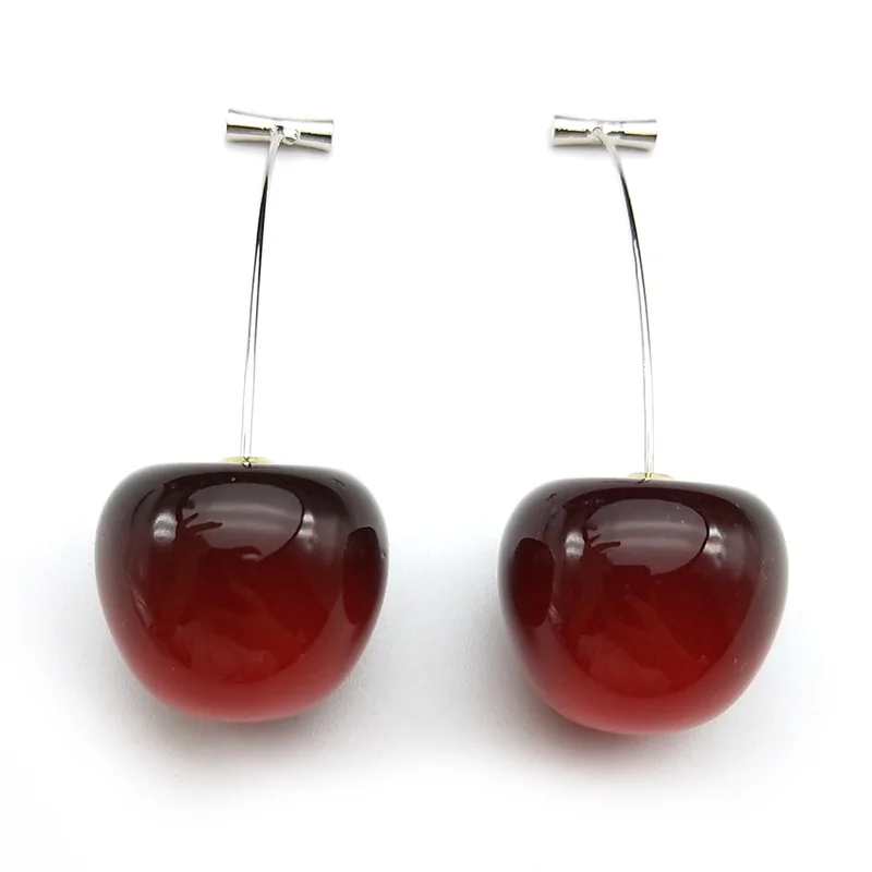 Exquisite Red Cute Cherry Pendant Drop Earrings for Women Girls Sweet Shiny Gold Color Dangle Stud Earring Daily Jewelry Gift