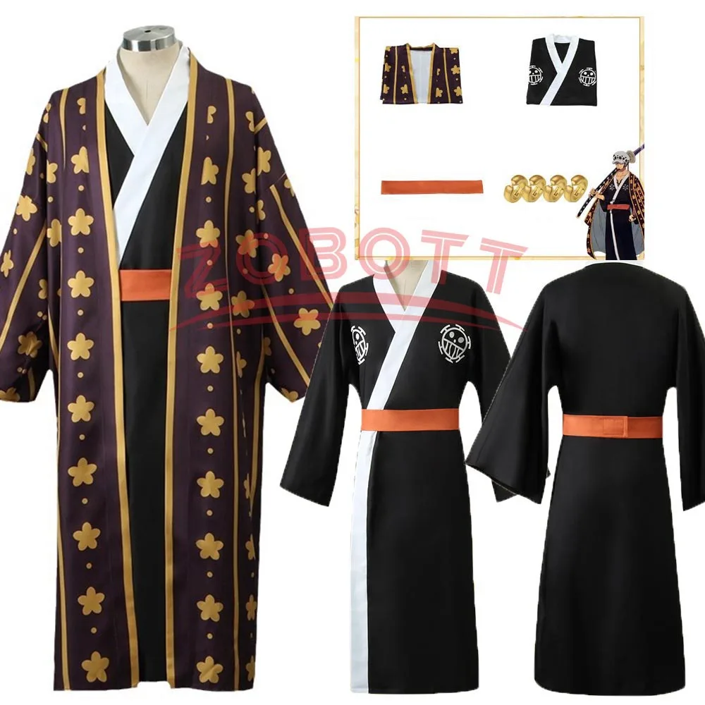 

Anime Trafalgar Law Cosplay Costume Bathrobe Kimono Suit Wano Country Halloween Party Performance Wear Earrings Hat Accessories