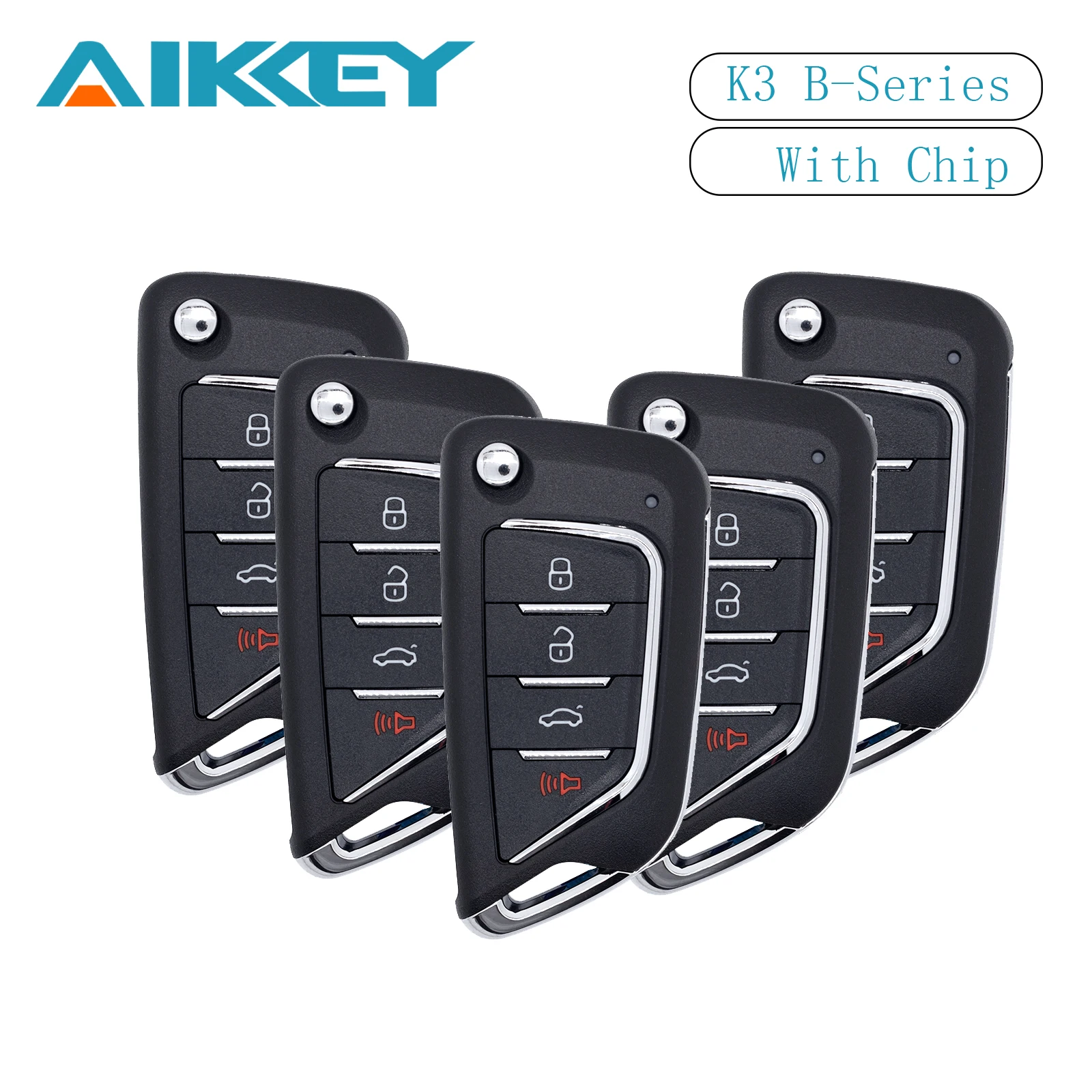 AIKKEY 5pcs K3 B Series 4 Buttons for Toyota Desgin AIK Machine Universal Car Remote Key Fob with Chip Control Key Maker Replace