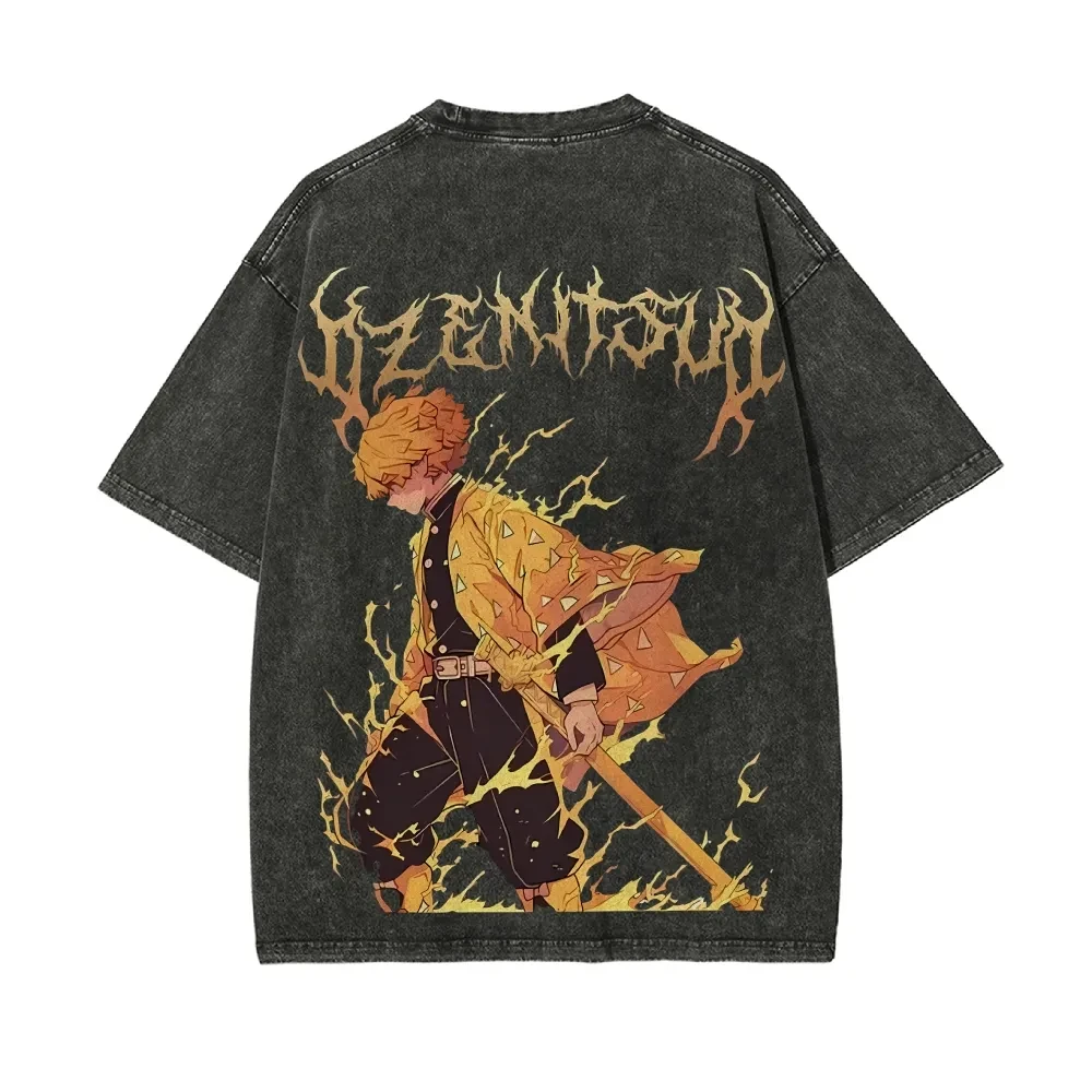 

Футболка с короткими рукавами и принтом «Убийца демонов», повседневная летняя одежда, мужская уличная одежда, мужская футболка, стираная и старая, удобная поп-футболка