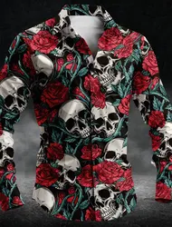 3D Print Halloween Rose Skulls Casual Business Men's Trend Button Up Shirt Long Sleeve Party Evening Daily Shirt Collar Polyster