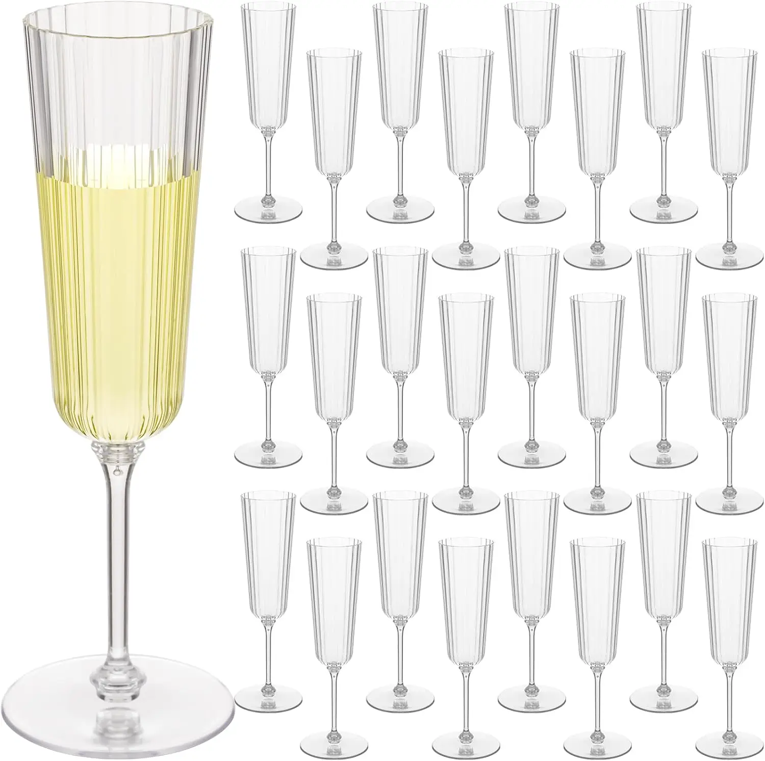 

24 шт. пластиковые ребристые флейты для шампанского, прозрачные одноразовые стаканы на 6,4 унции для свадьбы, дня рождения, годовщины