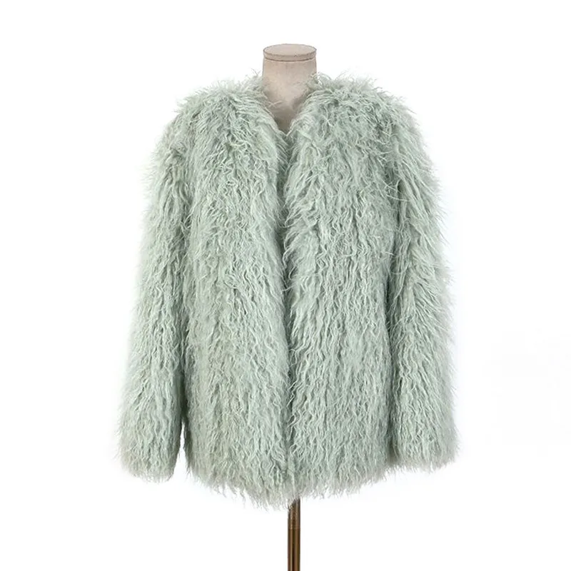 Effen Kleur Strand Wol 2022 Herfst En Winter Nieuwe Faux Wol Krullend Wol Mid-Lengte Faux Fur Wollen Jas vrouwen