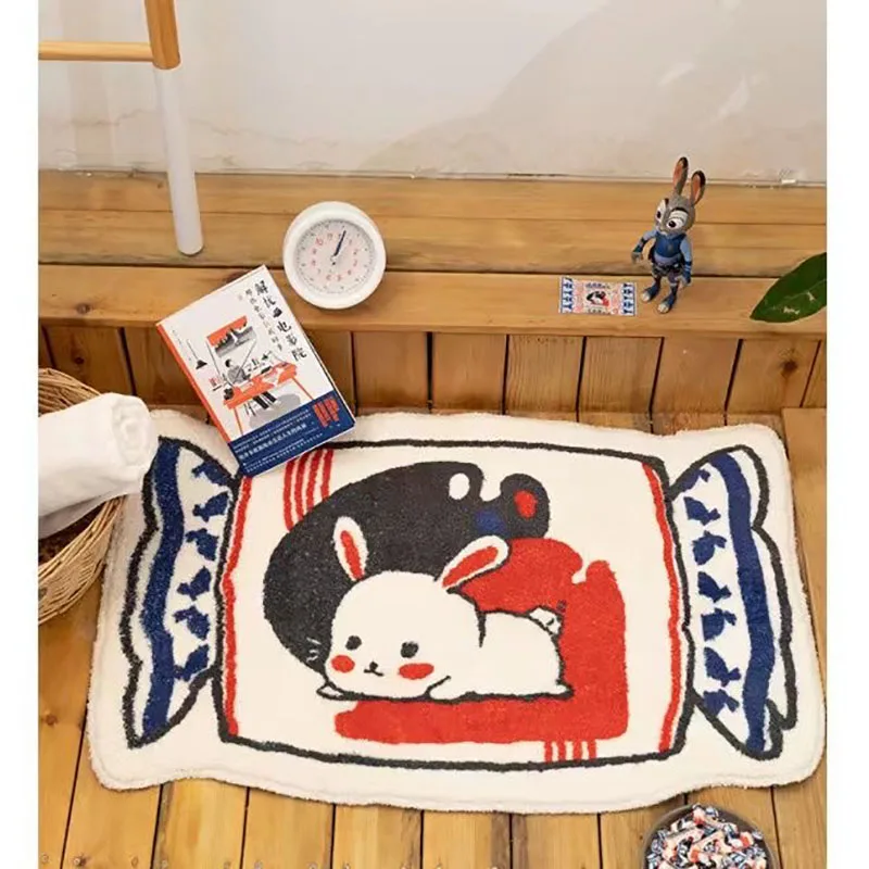 Cute Rabbit and Drinks Shaped Flocking Carpets Toffee and Cat Floor Mats Living Room Sofa Children's Room Rug Non-Slip Carpet