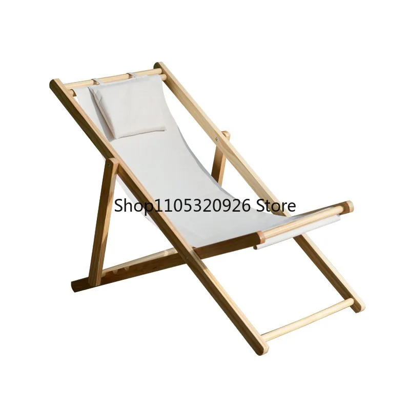 Solid wood beach chair Outdoor deck chair Folding Oxford canvas Lunch break  Portable Accompanying Happy