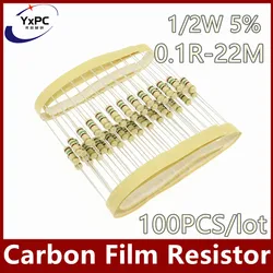 100pcs 1/2W Carbon Film Resistor 5% 0.5W 0.1R~22M 1R 4.7R 5.1R 22R 47R 100R 180R 220R 1K 2.2K 3.3K 47K 1M 2M 6.8M 10M 18M 20M