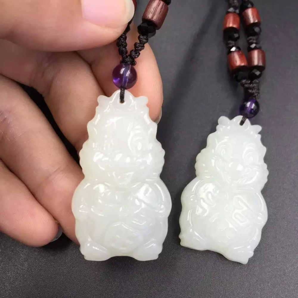 

Hetian Jade Carved Dragon Pendant Ecoworld Cartoon DIY Jewelry 37*22mmm