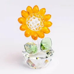 Crystal Sunflower with Bud Glass Sunflower Figurine Collectibles Small Sunflower Ornament Paperweight Table Decoration with Gift