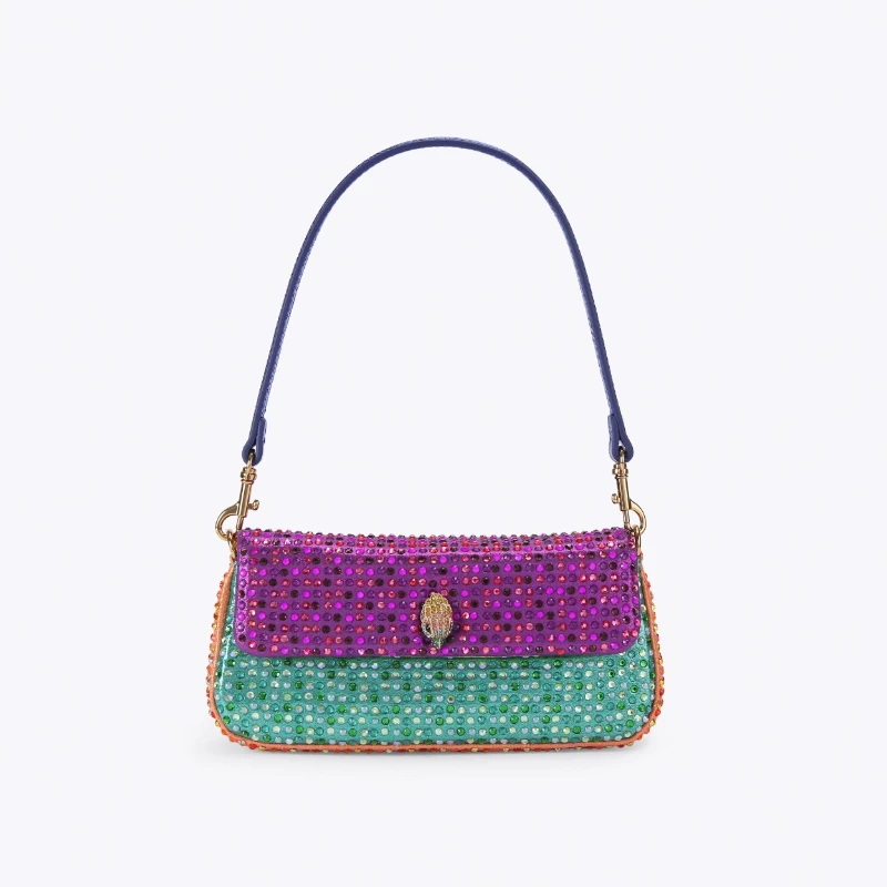 Luxury Pickle Shoulder Bag Women Famous Brand Rainbow Crystal-embellished Eagle Head Plaque Panelled Design Wristlet Evening Bag