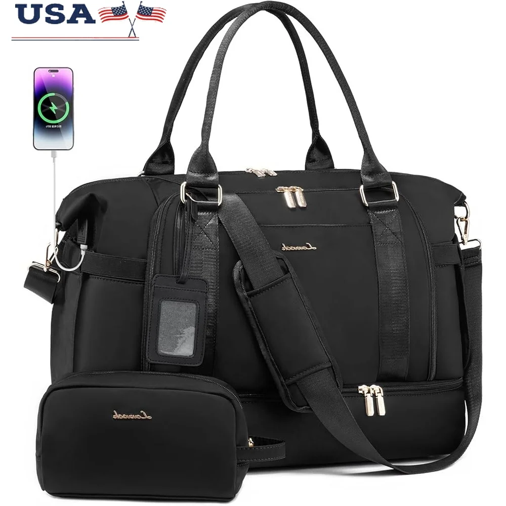 

Gym Bag Travel Duffel Bag with USB Charging Port and Shoe Compartment Overnight Weekender Bag Women with Toiletry Pockets and