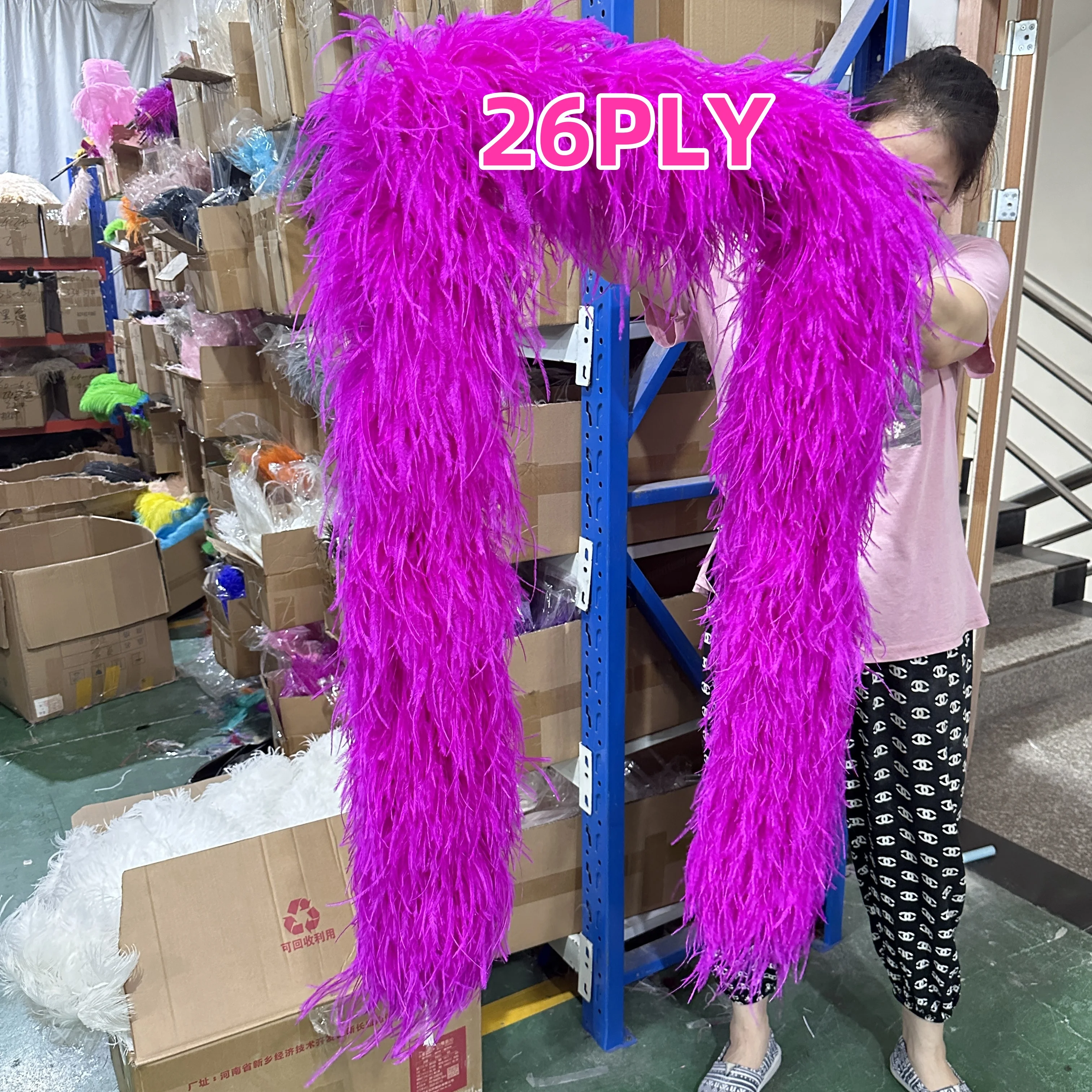 26 Layer 2 Meters Rose Fluffy Ostrich Feather Boa Trims Skirt Party Costume Ostrich Feathers For Crafts DIY Decorations Plumes