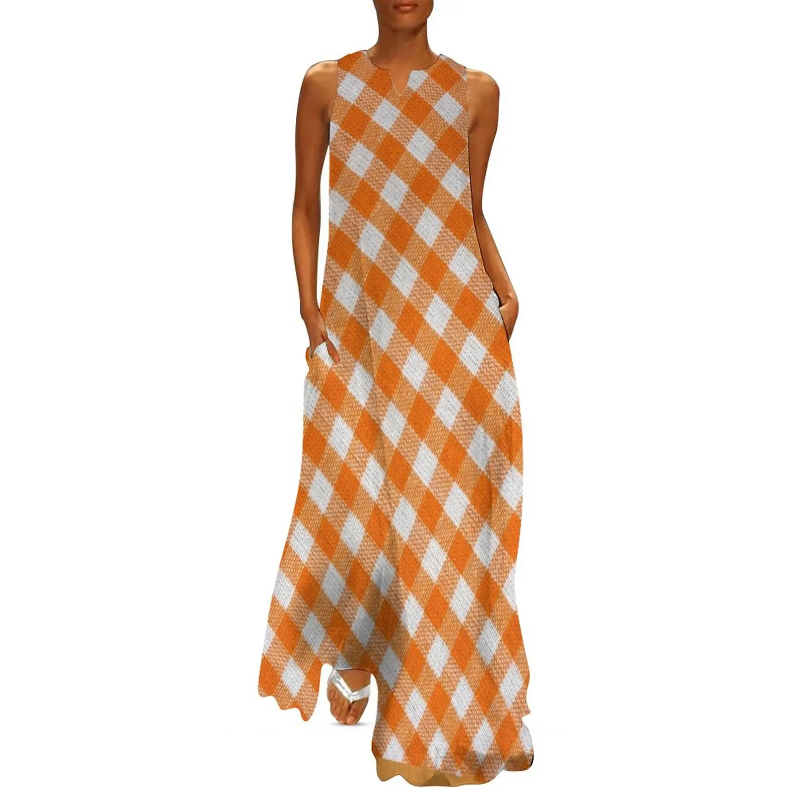 

Orange classic checkered tablecloth texture Long Dress Dress for pregnant women beach dresses women"s evening dresses 2024