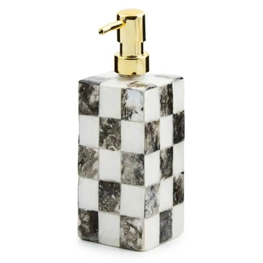 

Дозатор для жидкого мыла Capiz с помпой для ванной или кухни, черно-белый узор в стиле Courtly Check, прочный материал, элегантный дизайн