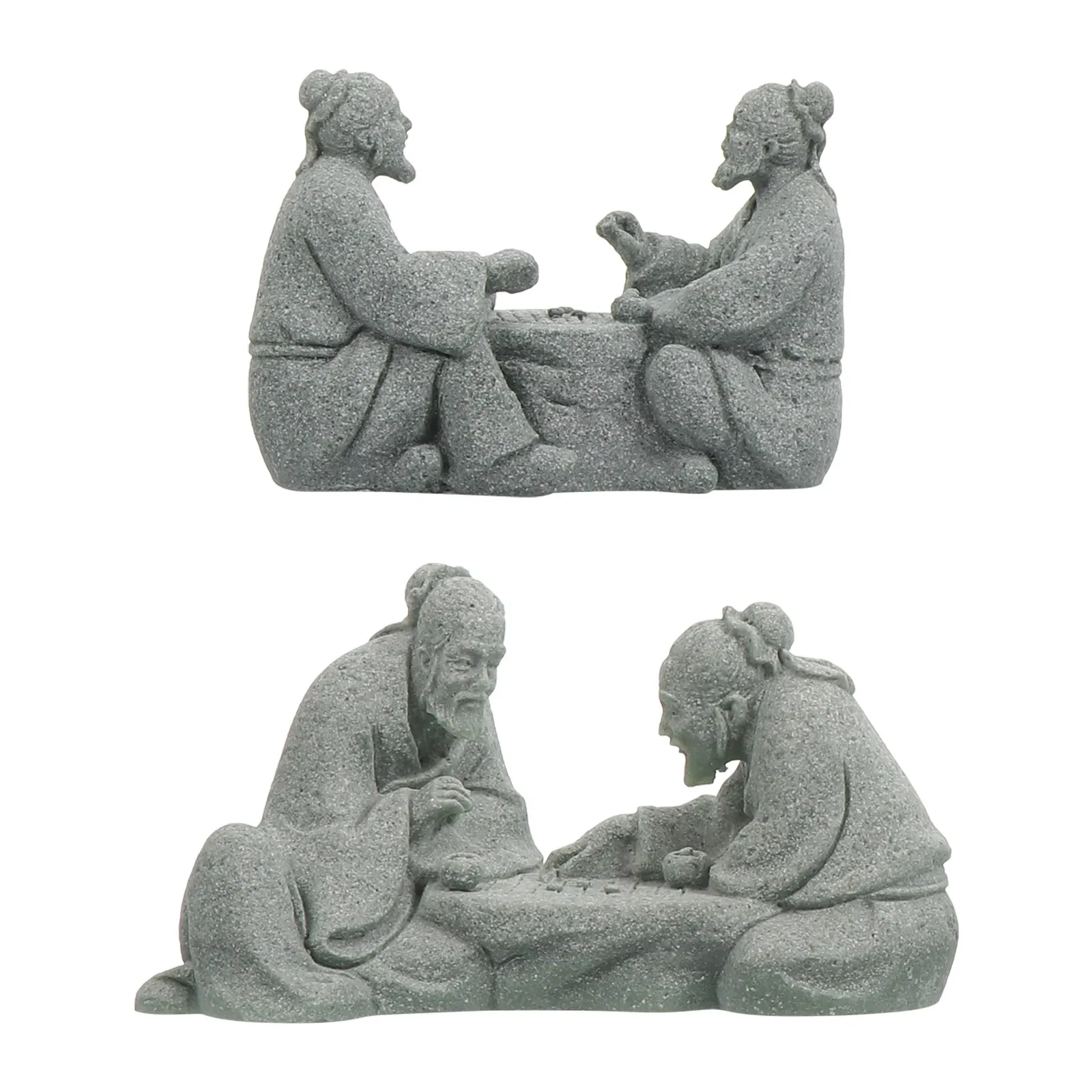 2Pcs Sandstone Chess Playing Elder Statue Handcrafted Garden Landscape Ornament Zen Home Desktop Decor Bonsai Adornment Mini