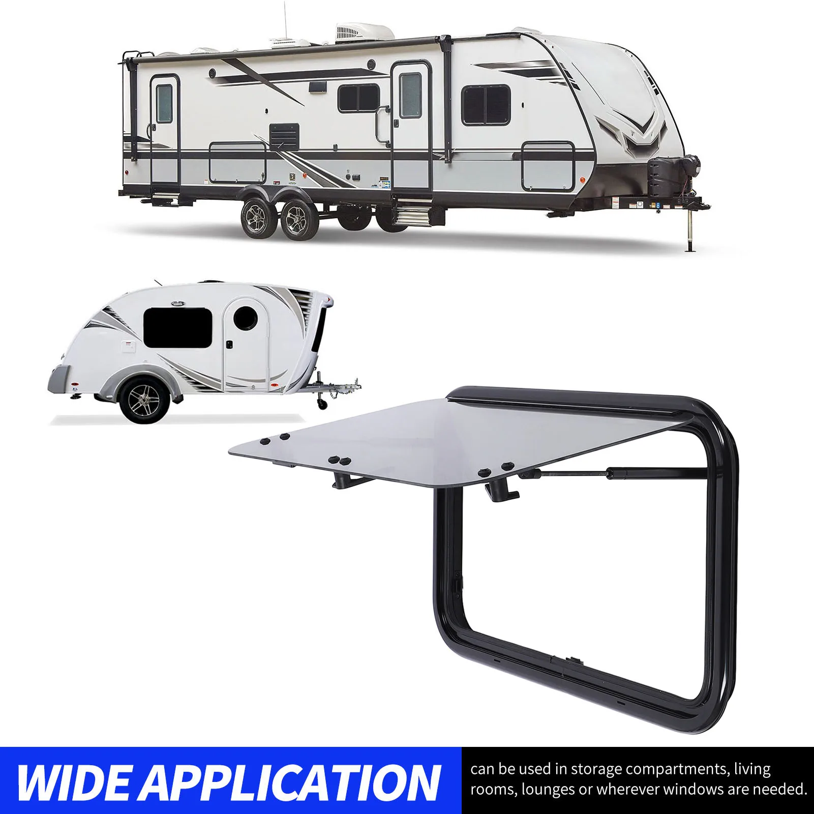 28X16 بوصة RV نافذة إطار من سبائك الألومنيوم الزجاج المقسى حجب الشمس مع قضيب دعم هيدروليكي للمقطورة متنقل #1