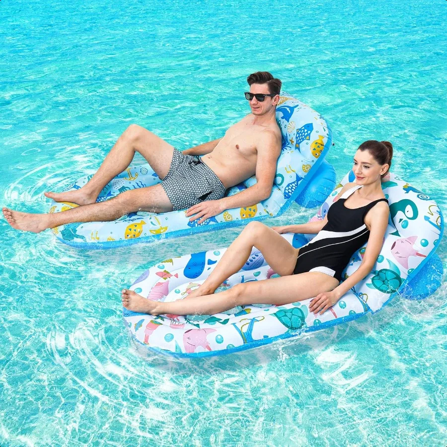 

2 Pack Pool Floats Lounger Pool Floats Adult with Adjustable Backrest Pool Rafts Floaties Water Hammock Tanning Floating Pool P
