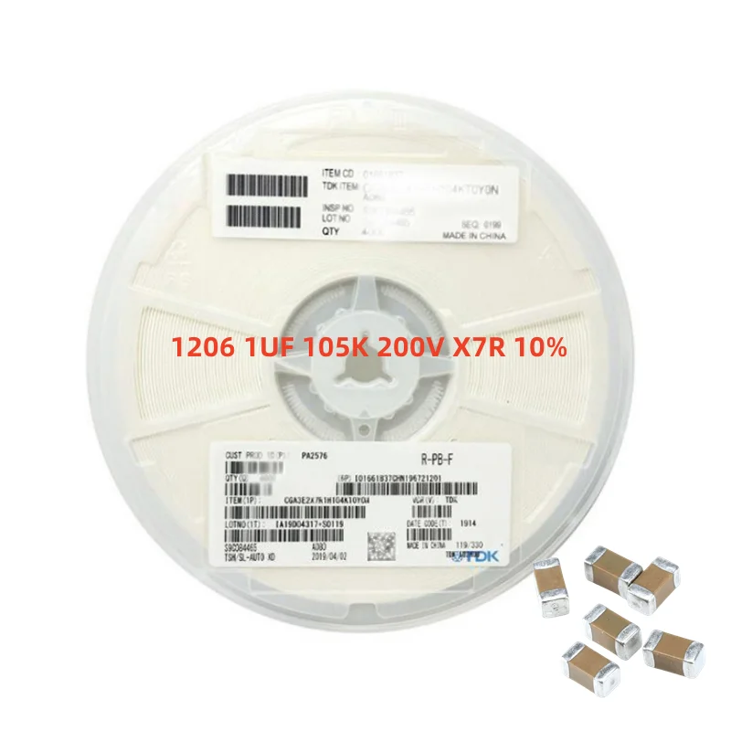 (1000 pcs/lot)YAGEO Chip capacitor CC1206KKX7RABB105 1206 1UF 105K 200V X7R 200V 10% brand new original stock