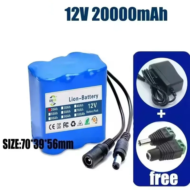 12V 30Ah 18650 Lithium Battery Pack 3S3P Rechargeable Battery with BMS 12.6v Charger for Fishing Bicycle Large Capacity Battery