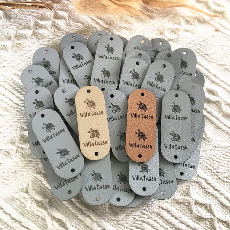 30pcs Custom Handmade labels for knitting garment personalized leather logo tags with rivets Sewing fold over clothing label