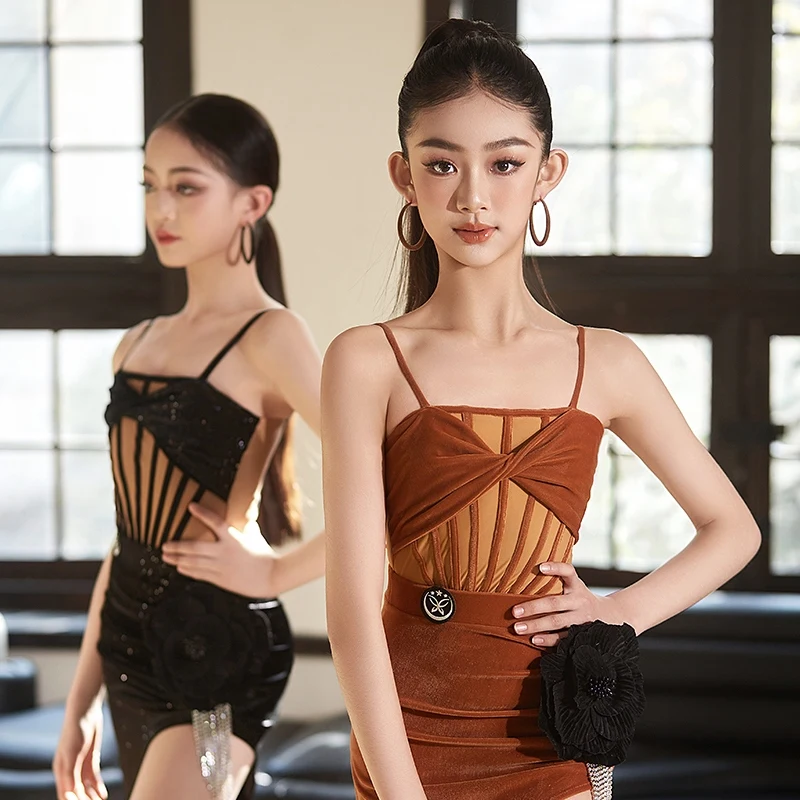 2025 เด็ก Chacha Rumba Latin Dance เครื่องแต่งกายหญิง High-End Latin Dance Professional เสื้อผ้า STAGE Performance ชุด SL12477