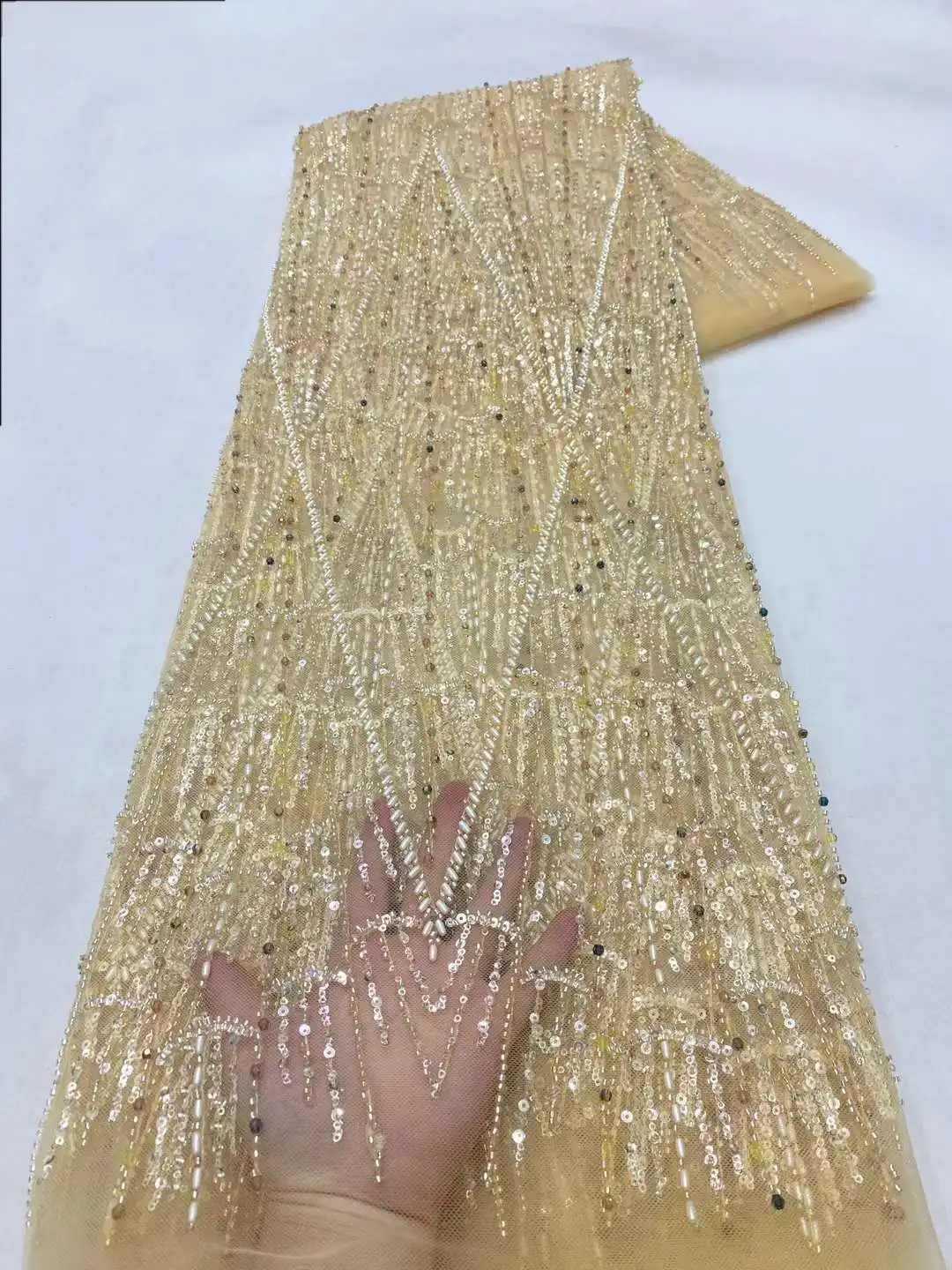 

High qualtiy,Stones, Pearls Embroidery tulle Net African fabric/Heavy/ Beaded French Yarn lace/For Party dresses/Wedding,