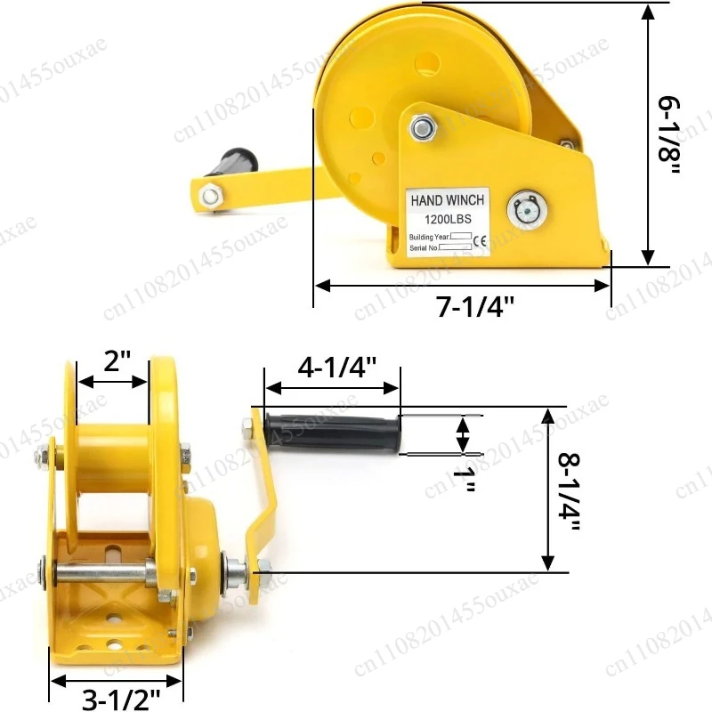 1200lbs Heavy Duty Hand Winch Manual Crank Two-Way Self-Locking Gear Winch for ATV Boat Marine Towing