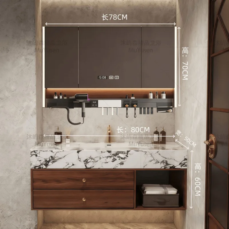 Slate seamless basin walnut bathroom cabinet combination toilet washbasin cabinet combination