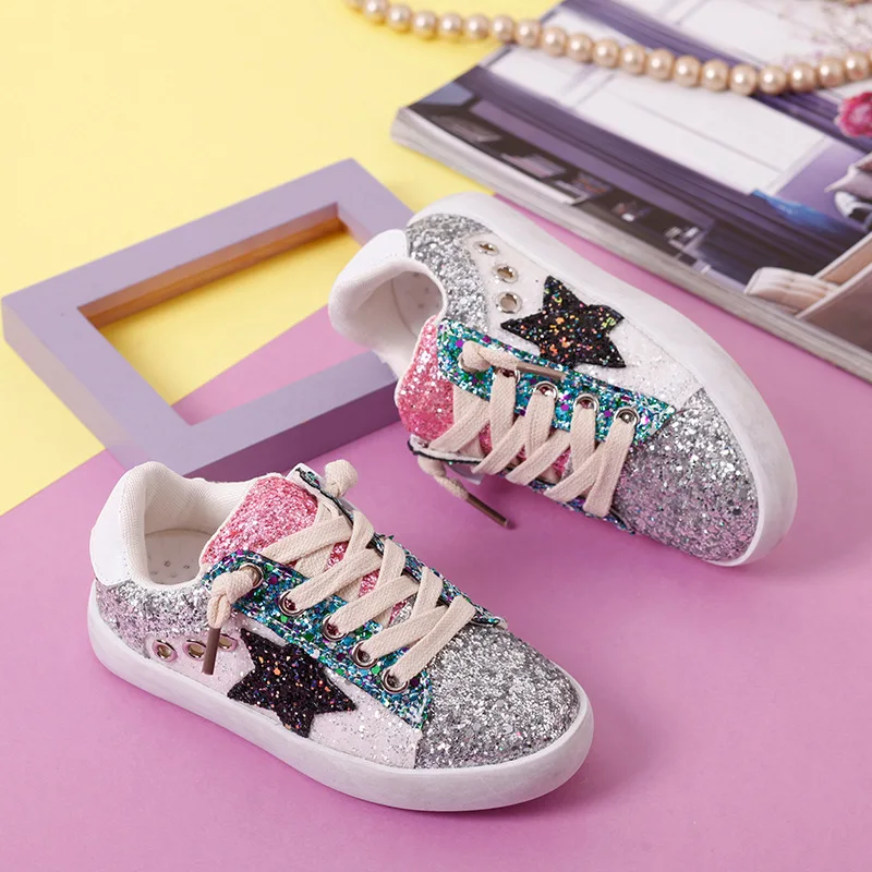 кроссовки детские Girls Children Shoes Casual Boys Board Shoes Colorful Sequin Shoes Kids Star Pattern Shoes أحذية غير رسمية