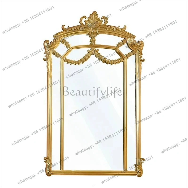 

French luxury, heavy industry lace gold decorative mirror villa foyer bedroom retro hanging mirror