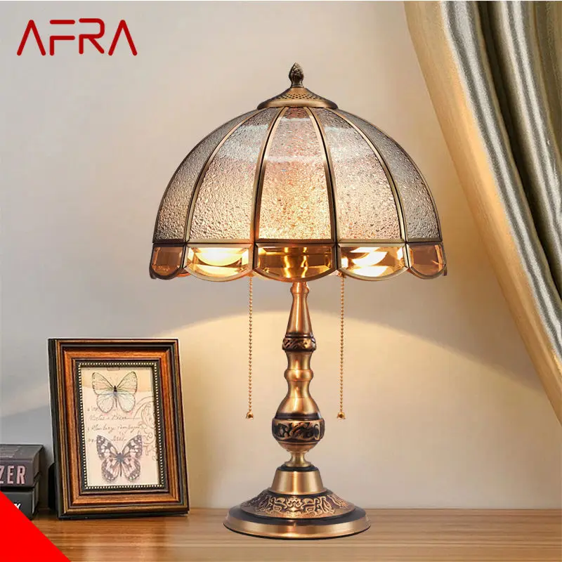 AFRA Contemporary Brass Table Lamp LED Retro Creative Luxury Glass Copper Desk Light For Home Living Room Study Bedroom