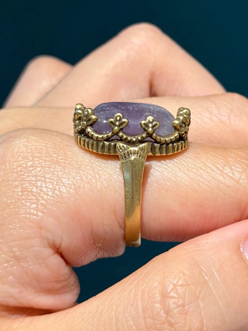 Retro Noble Purple Square Natural Stone Rings for Women Prong Setting Wedding Bands Vintage Antique Jewelry Party Copper 2024