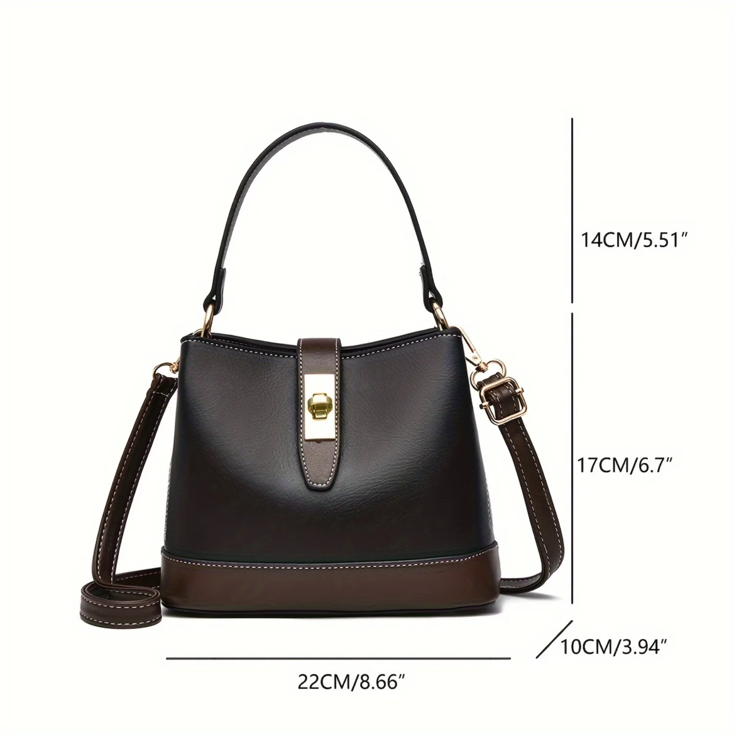 Fashionable Color-Blocked Crossbody Handbag with Turn Lock Closure & Multiple Pockets