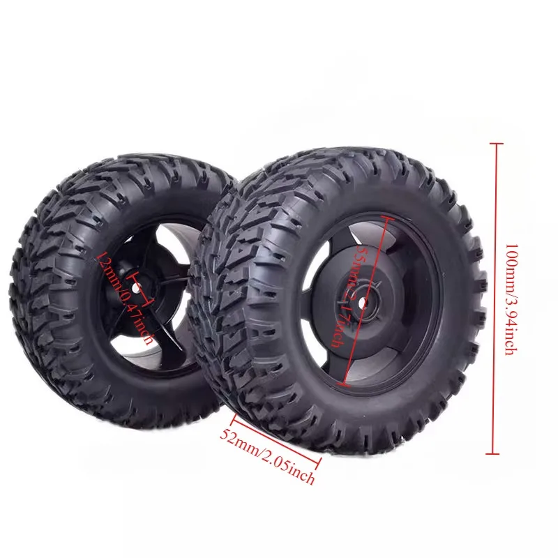 4 szt. opon gumowych z kołami o średnicy 104 mm i mocowaniem na sześciokąt 12 mm do MJX Hyper Go H16 16207 16208 16209 16210 w skali 1/16