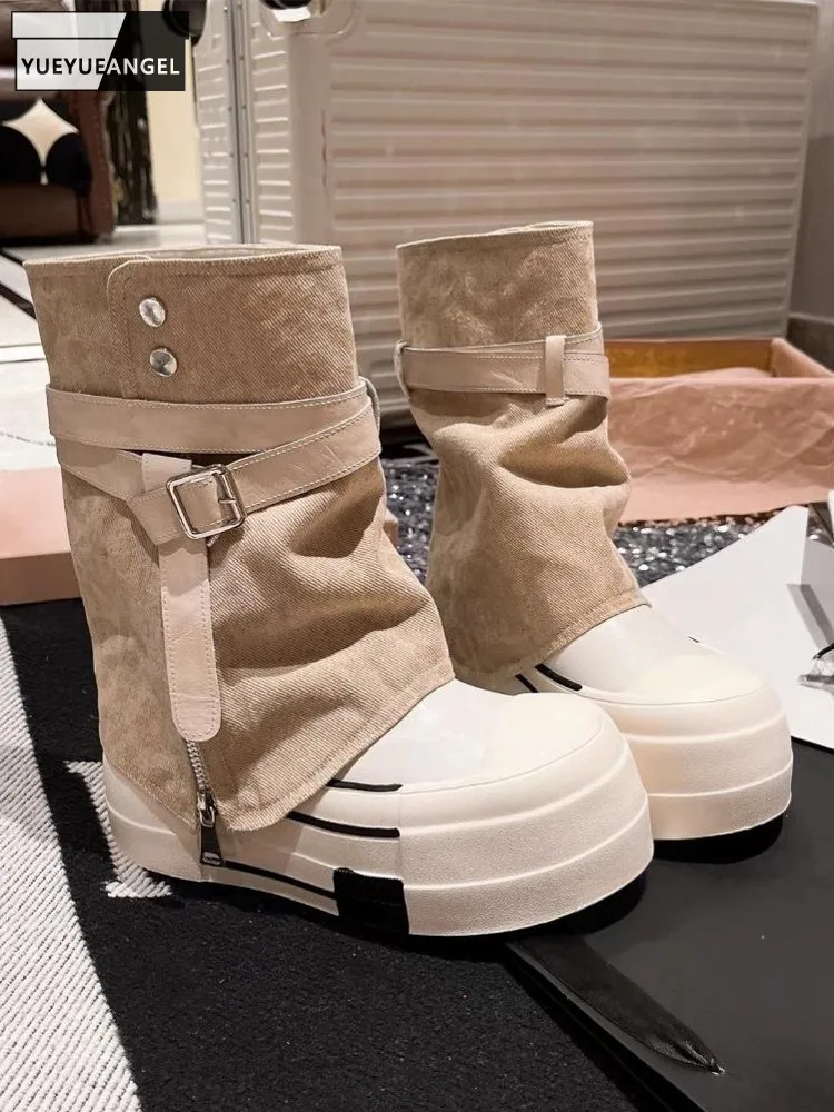 

Versatile Womens Elegant Split Leather Buckle Detachable Leg Boots Comfortable Mid Heel Chunky Heels Ankle Boot Fashion Handmade