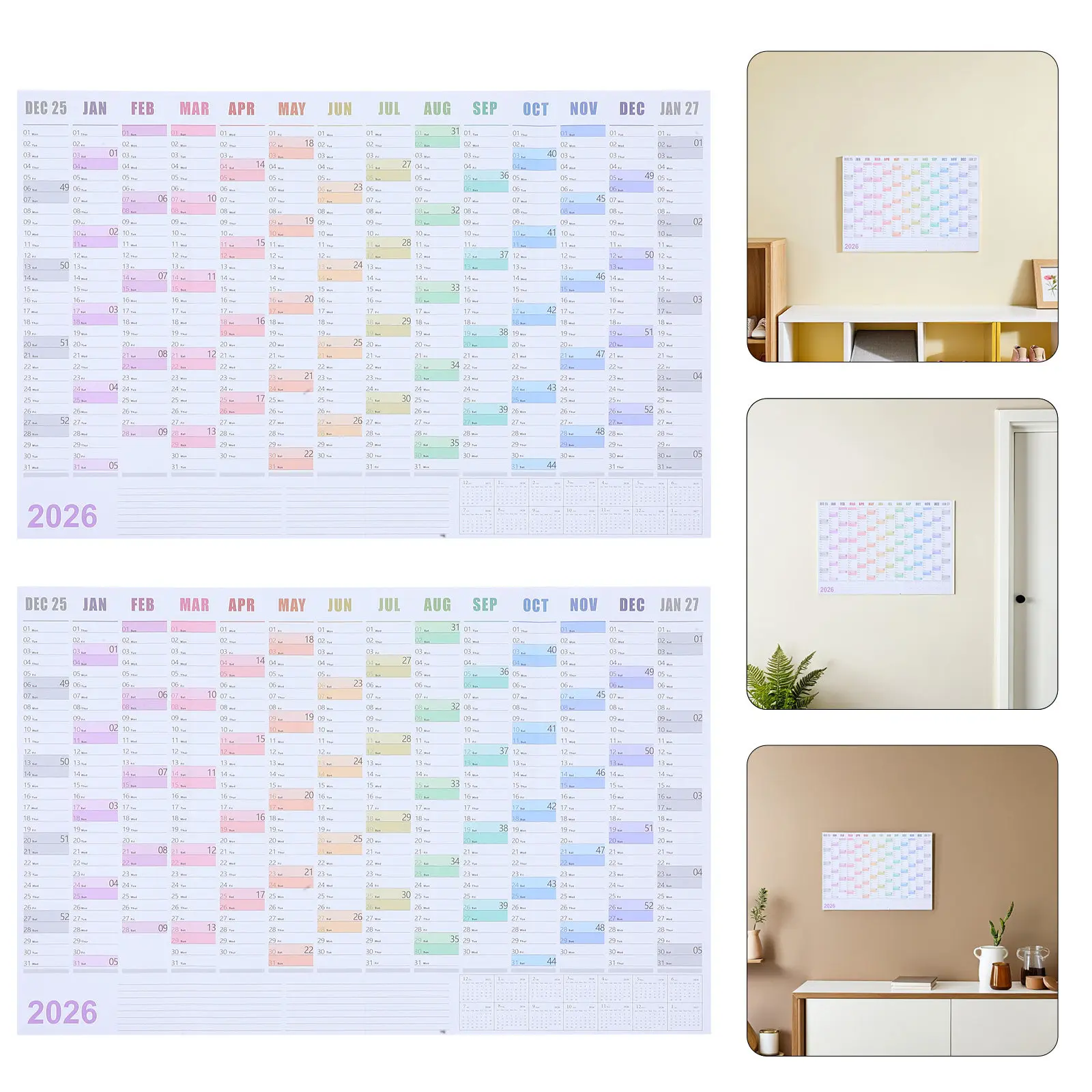 

2 комплекта ежегодных настенных плакатов-планировщиков на 2026 год: большой минималистичный календарь на английском языке для ежегодного и ежемесячного планирования, для офиса, класса, школы