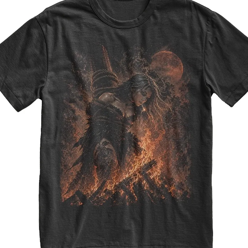 Burning Witch T-shirt Dark Gothic Mystery Style T-shirt Men's T-shirt Summer New Casual Men's and Women's Same T-shirt