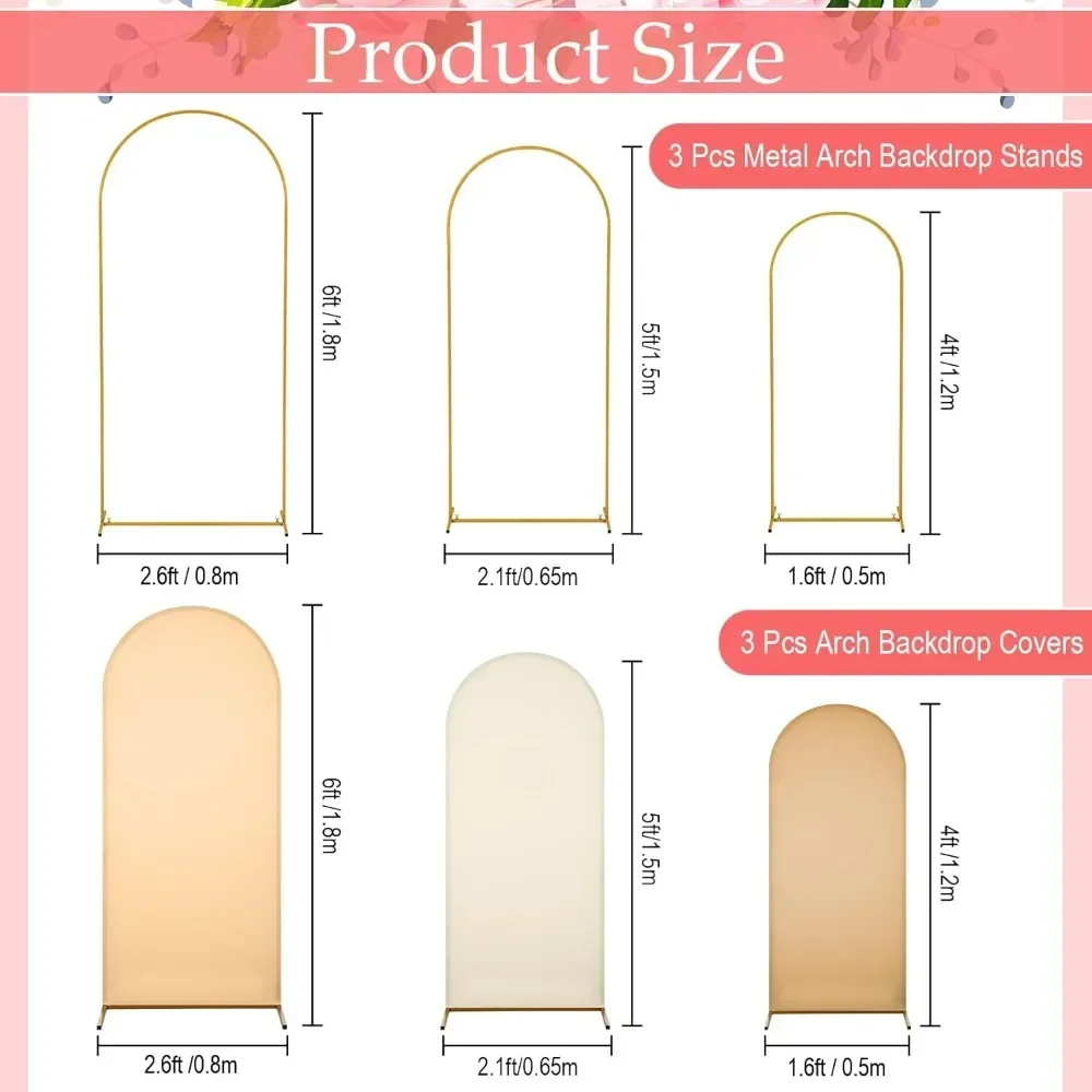 4ft/5ft/6ft Wedding Arch Frame Stand Chiara Backdrop Stand with Spandex Arch Cover for Wedding  Party Ceremony Decor(Nude)