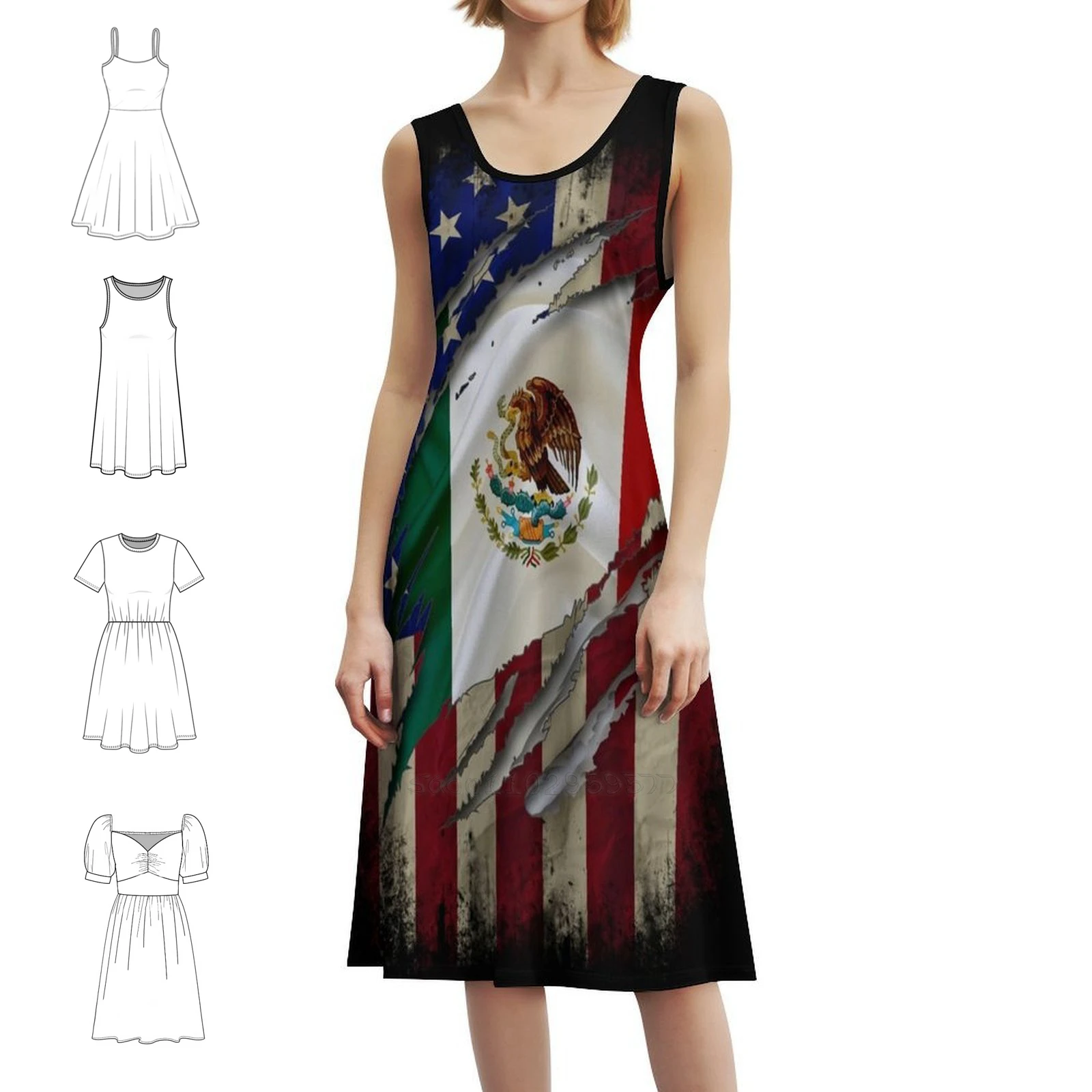 

Гордый мексиканский американско-американский флаг с мексиканским женским уличным платьем в стиле хип-хоп с графическим принтом, вечерние и клубная одежда, мексиканская одежда