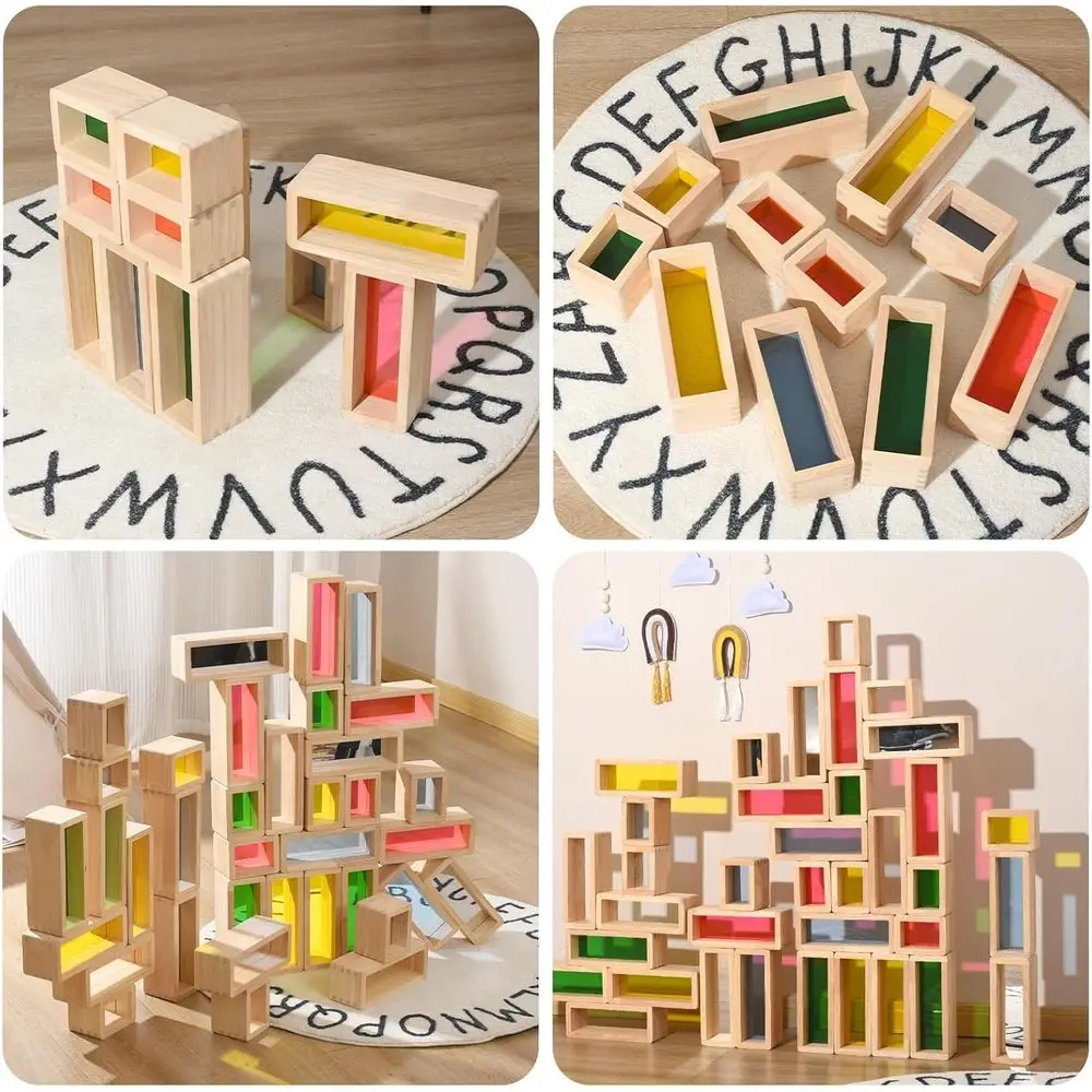 บล็อกหน้าต่างสีรุ้งสำหรับเด็กเล็ก 36 ชิ้น: ของเล่นเสริมพัฒนาการแบบมอนเตสซอรี่สำหรับการเรียนรู้ STEM และการเรียงซ้อนสำหรับเด็ก