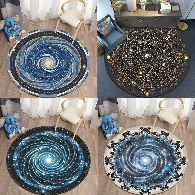 

Galaxy Swirl Washable Round Holographic Event Horizon Floor Art 11-Dimensional String Theory Metaverse Portal Rug