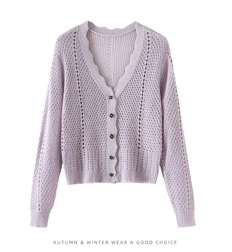 High Quality Hollow Out Long Sleeved Knitted Cardigan, Thin Women's Summer Shawl Jacket for Slimming and Sun Protection