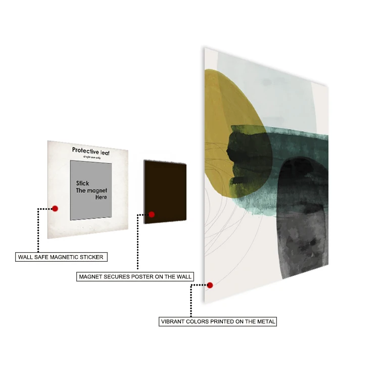 

Абстрактный металлический постер с зеленым, золотым, черным и розовым принтом, система подвески на магнитах, современное настенное искусство, металлический постер