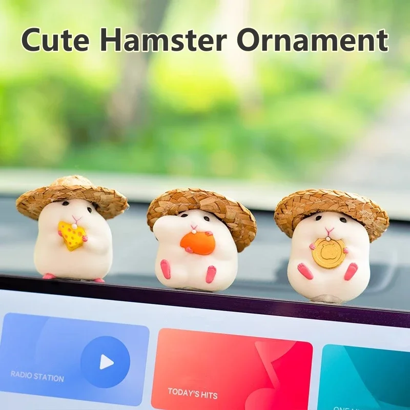 Cute Personalized Car Straw Hat Hamster Car Interior Decoration Window Edge Car Decoration Auto Interior Dashboard Accessories ﻿