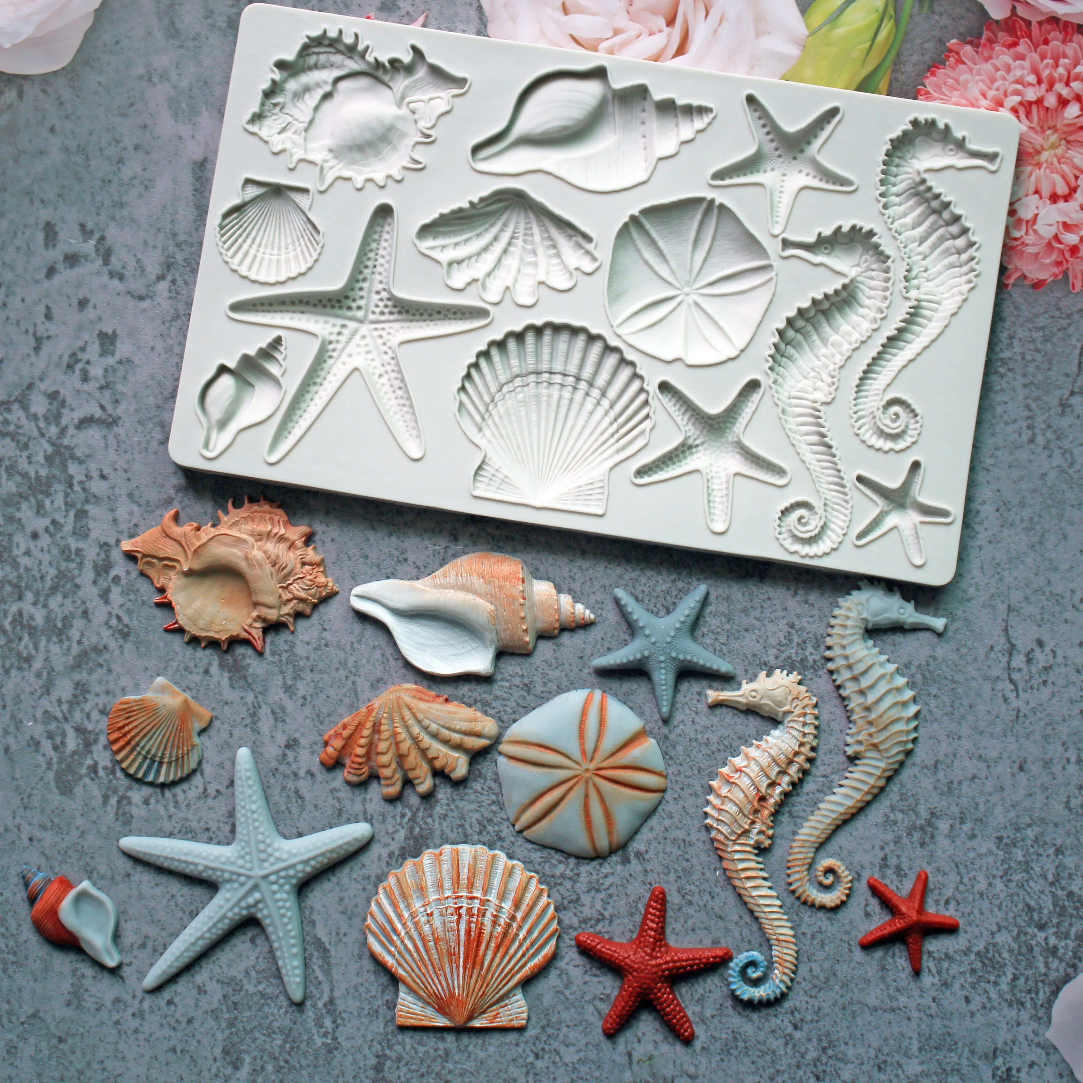 Ocean Series SeaShells And seahorse Silicone Mold Fondant Cake Decorating Silicone Mould Clay,Sugarcraft Chocolate Baking Tool